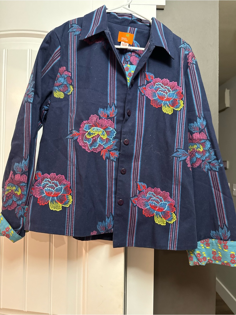 hearts of palm Navy Floral Embroidered Button-Down Shirt